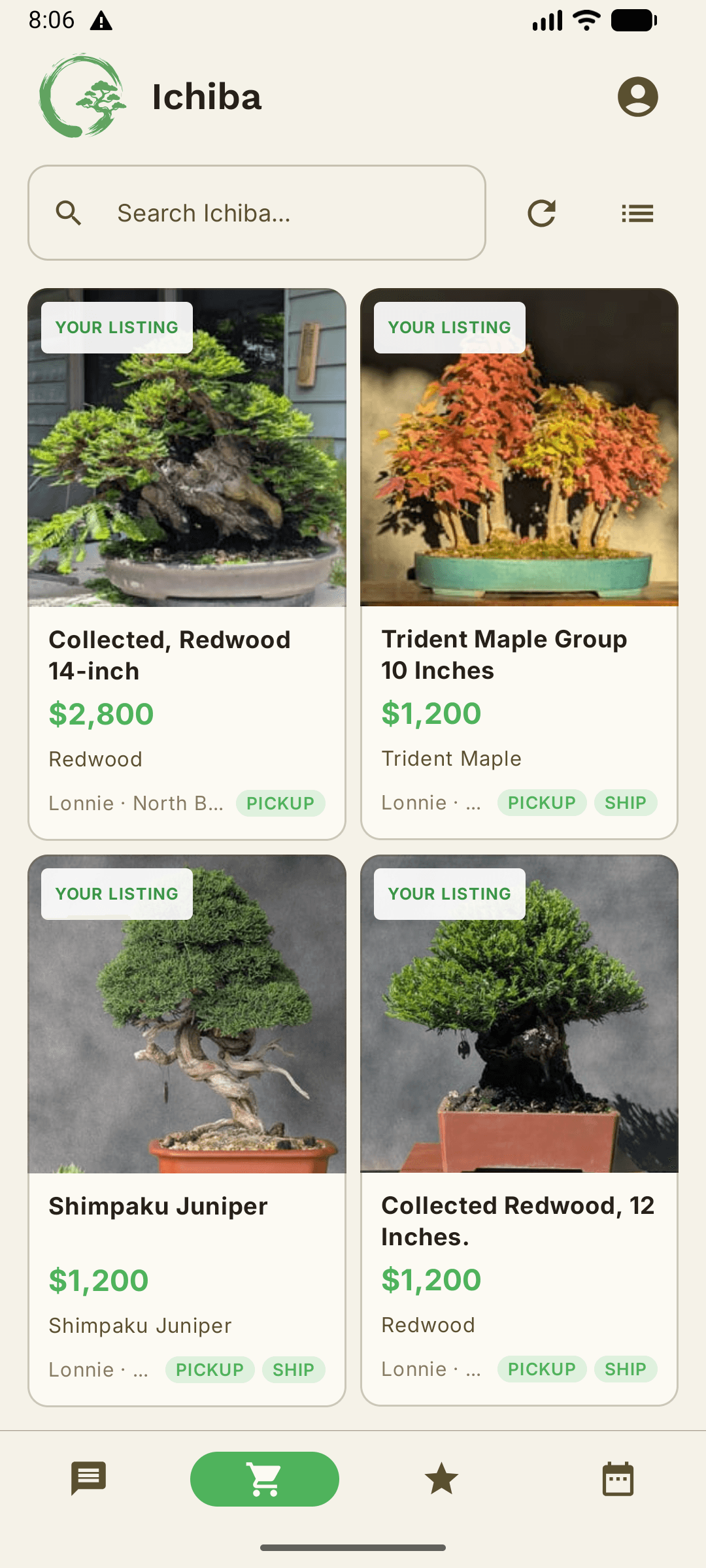 The Ichiba marketplace tab